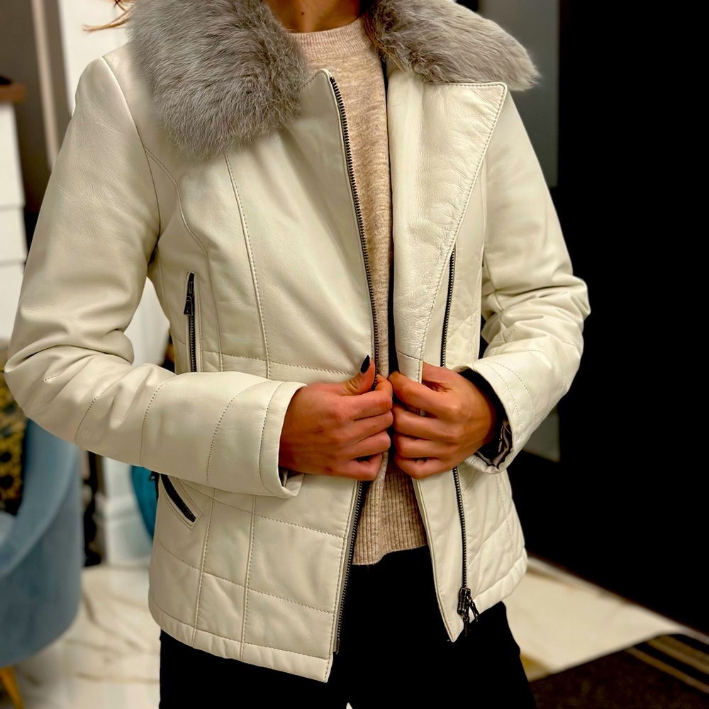 White real leather jacket